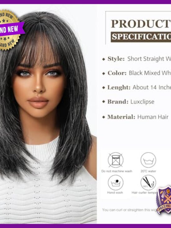 Shoulder Length Human Hair Wig Layered Lightweight Breathable Everyday Wear
